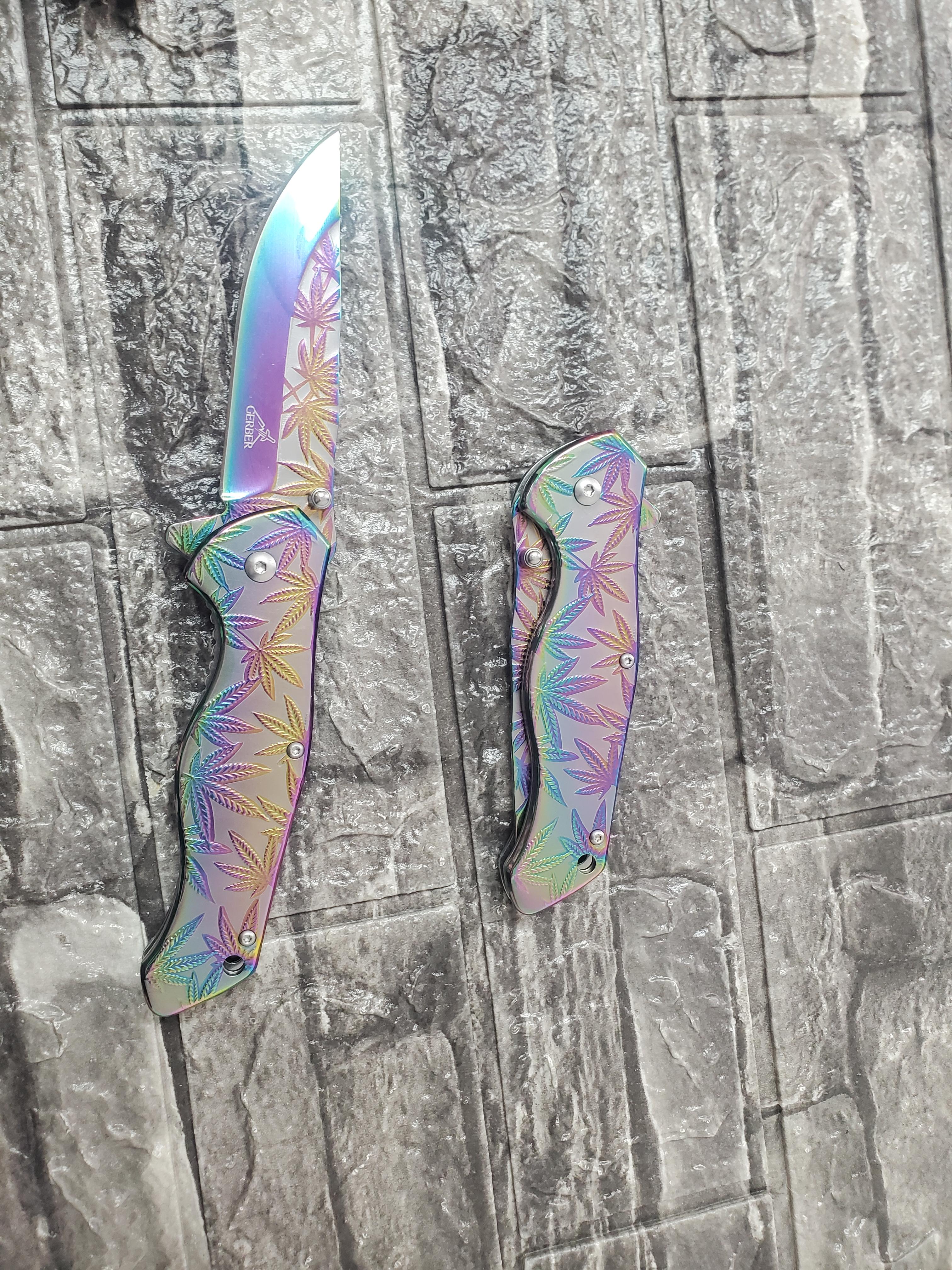 Gerber Rainbow Folding Pocket Knife – Stainless Steel | Leaf Pattern Handle — 1
