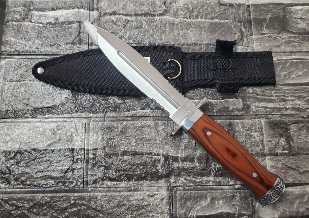 Columbia Fixed Blade Survival Knife with Wood Handle & Nylon Sheath — 1