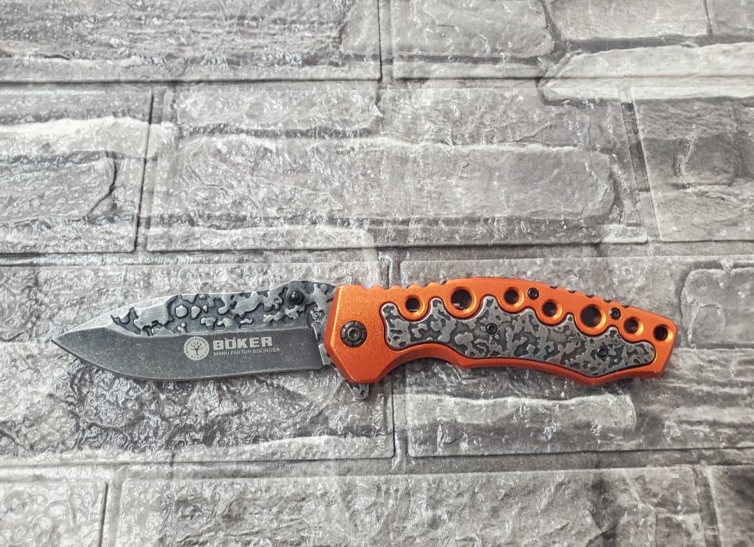 Böker Tactical Folding Pocket Knife – Orange & Stonewashed Finish — 1