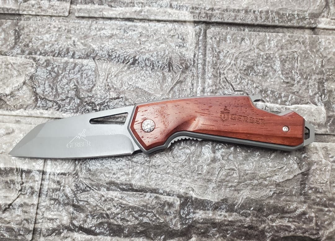 Gerber X21 Folding Pocket Knife with Wood Handle — 1