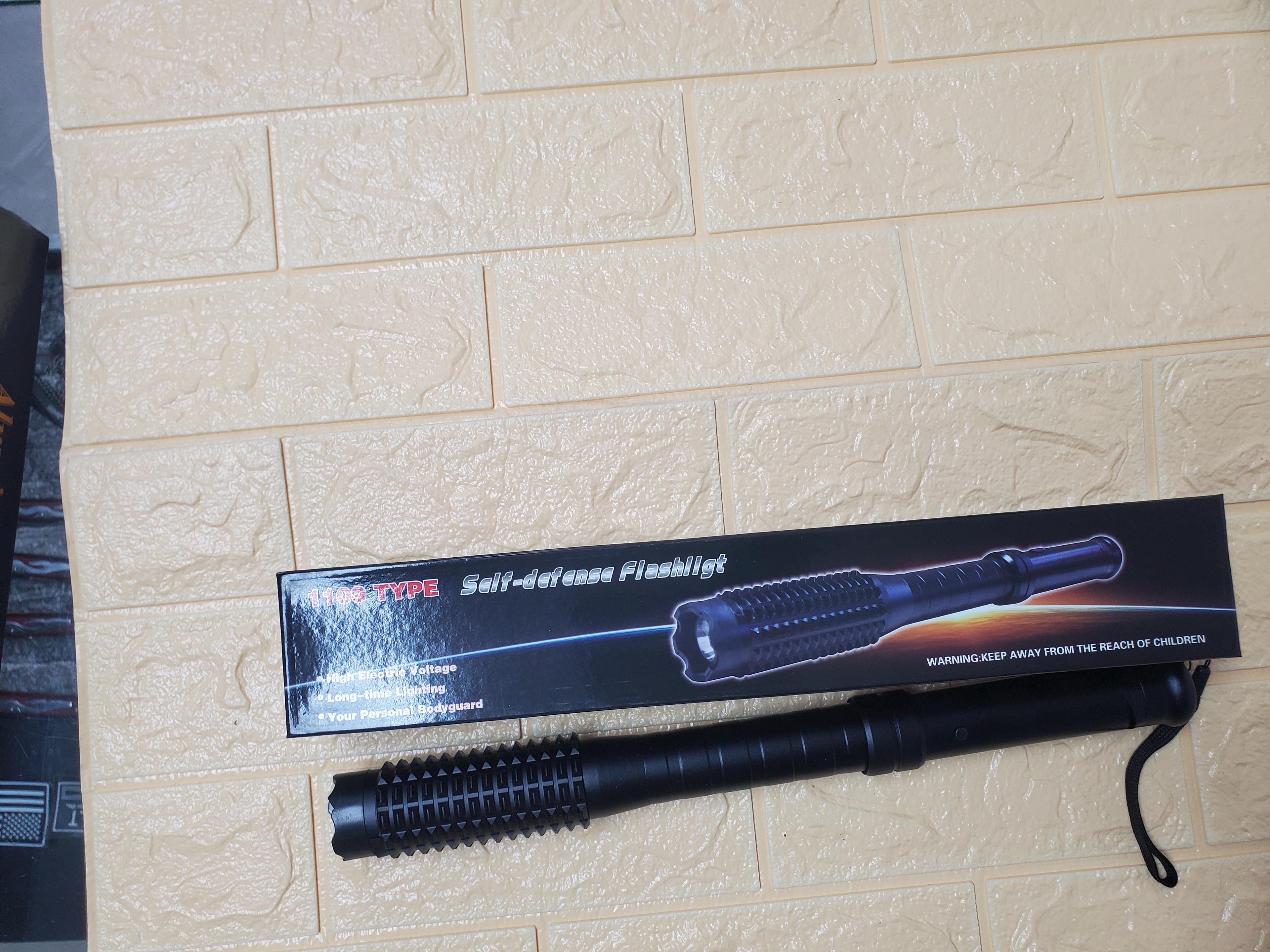 1109 Type Rechargeable Self-Defense Flashlight & Stun Baton – Black — 1