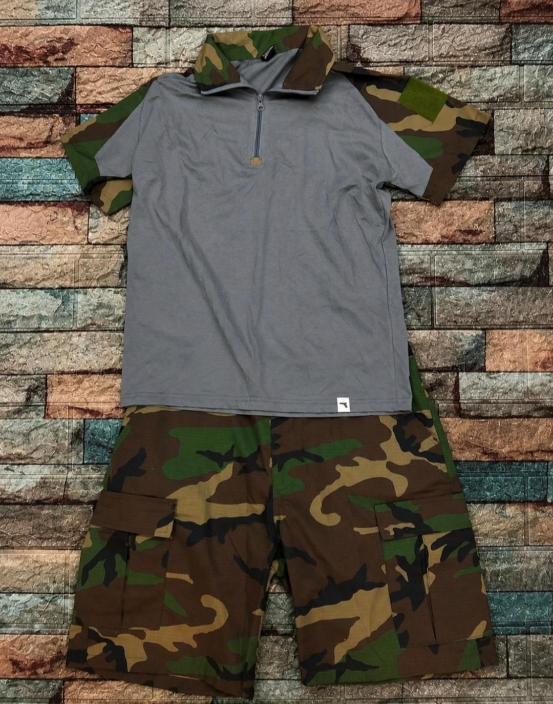 Grey Woodland Tactical Combat Shirt & Cargo Pants Set — 2