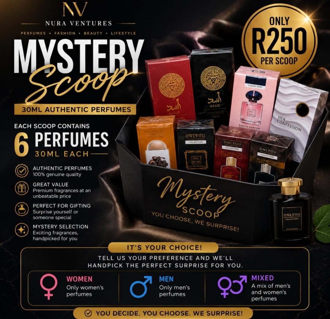 Mystery Perfume Scoop – 6 x 30ml Authentic Perfumes | Men, Women & Mixed