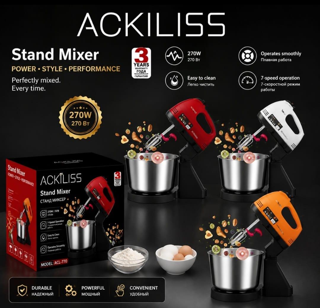 Ackiliss 270W Stand Mixer – 2L Stainless Steel Bowl — 1