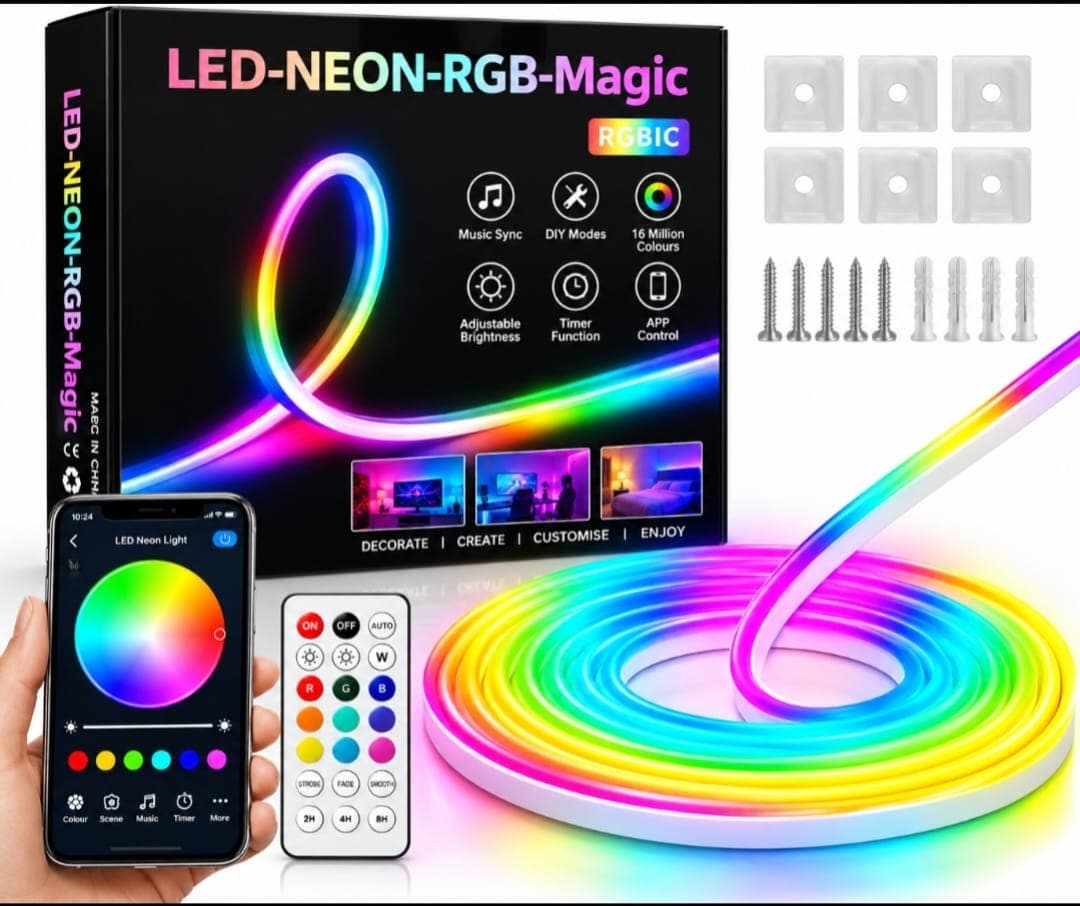 Smart RGB Neon LED Strip Light with App & Remote Control – RGBIC Colour Changing — 1