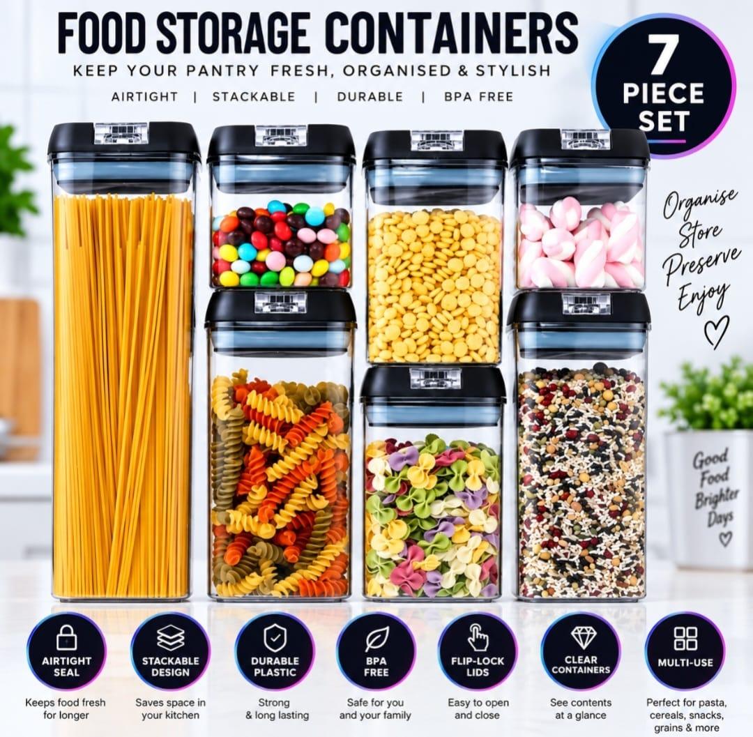 7-Piece Airtight Food Storage Container Set – Organise Your Kitchen & Pantry — 1