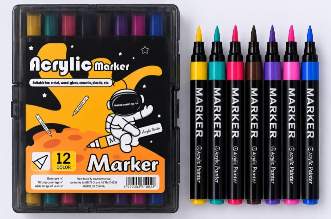 12 Colour Acrylic Paint Marker Set – Multi-Surface DIY Markers — 1