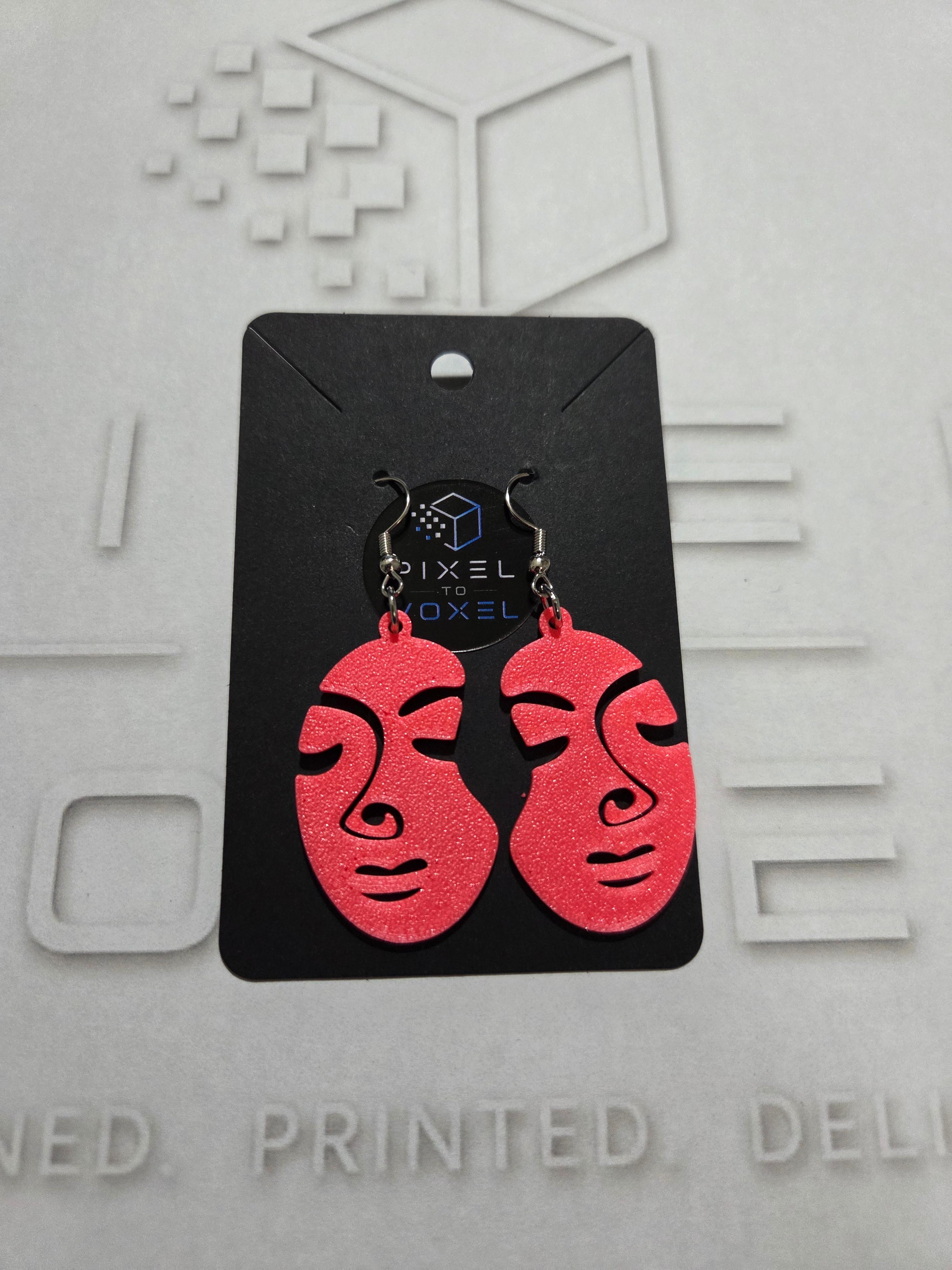 Abstract Face Earrings - Fire Red — 1