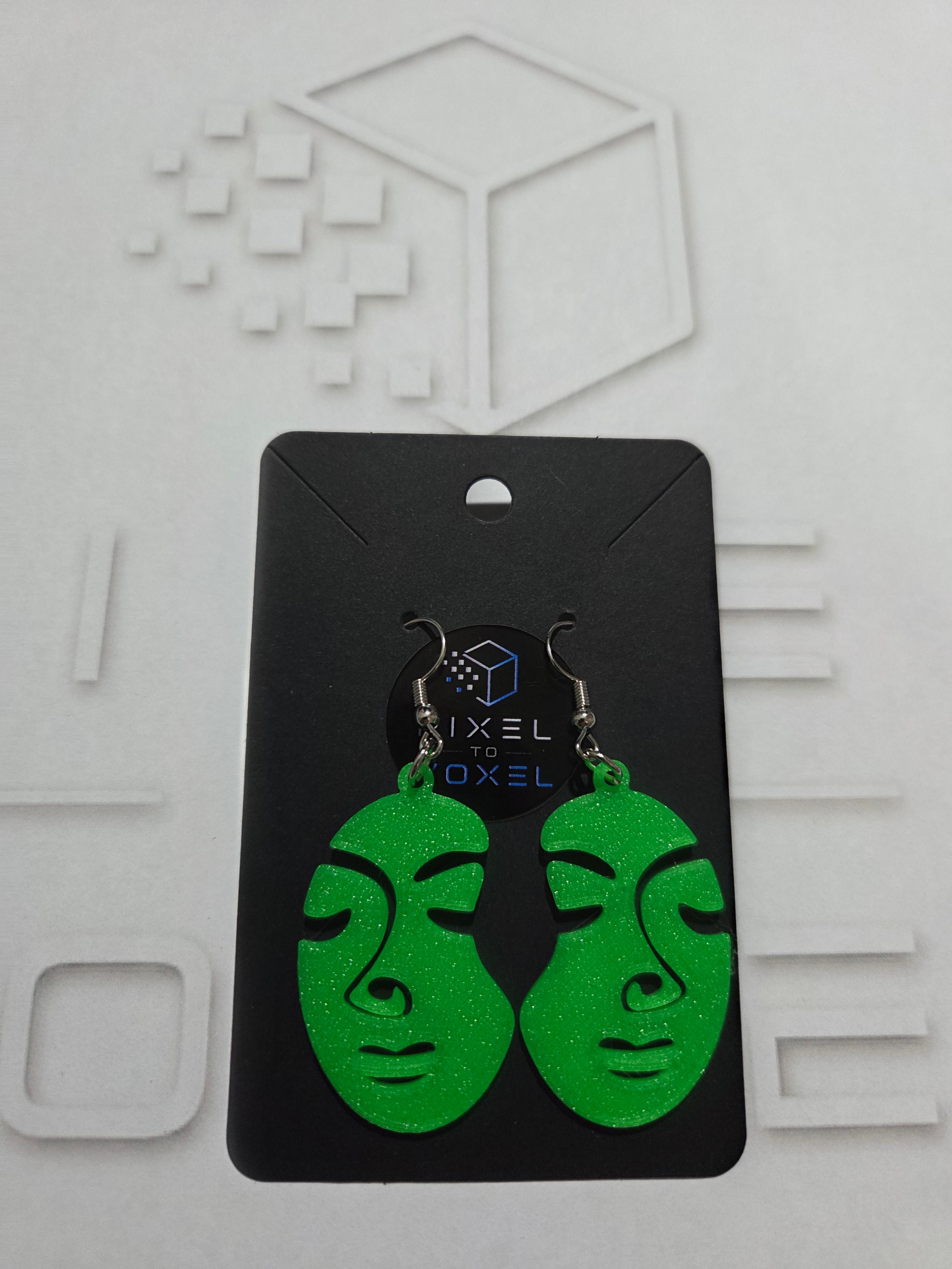 Abstract Face Earrings - Green — 1