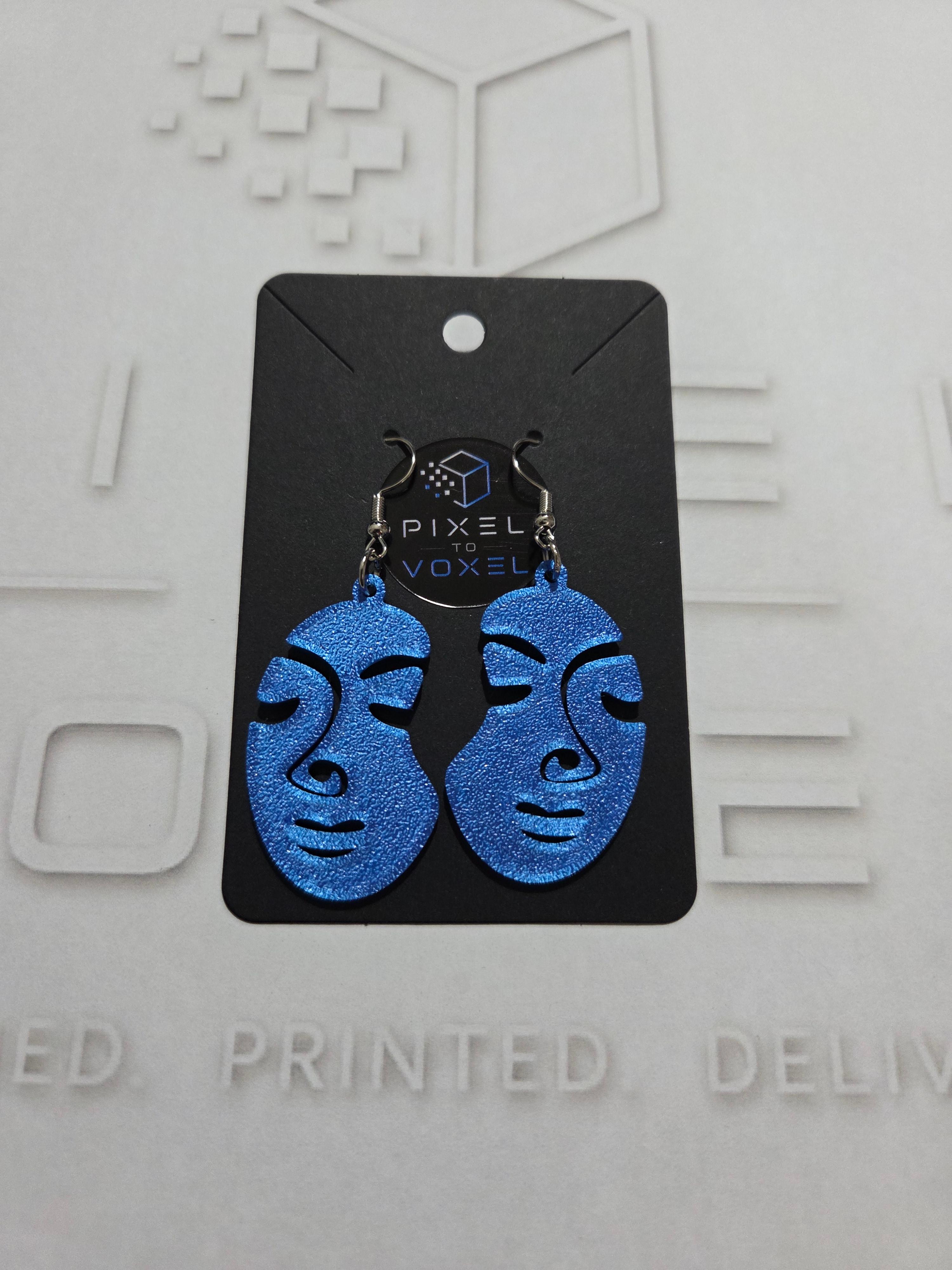 Abstract Face Earrings - Blue — 1
