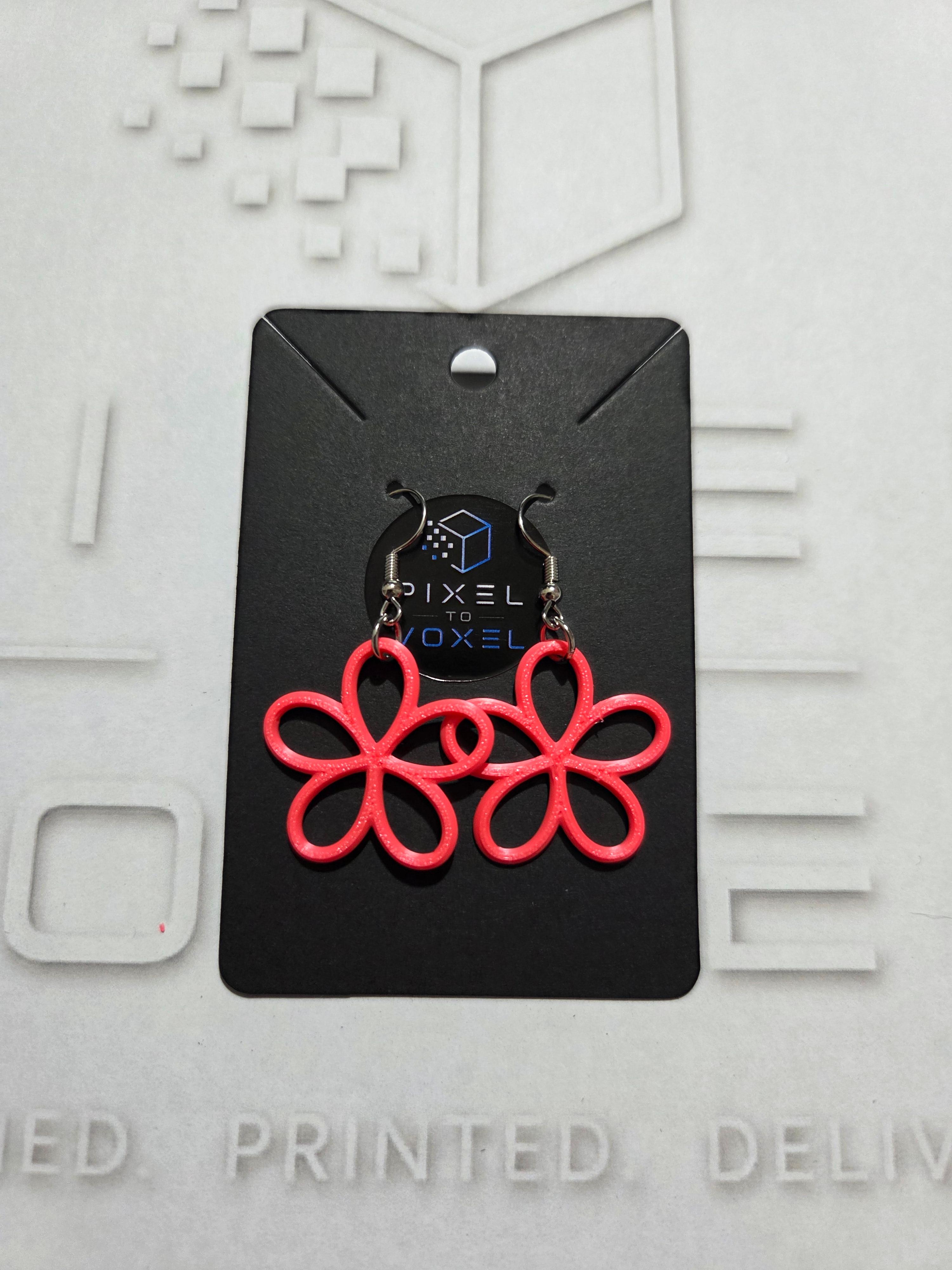 Flower Line Earrings - Fire Red — 1