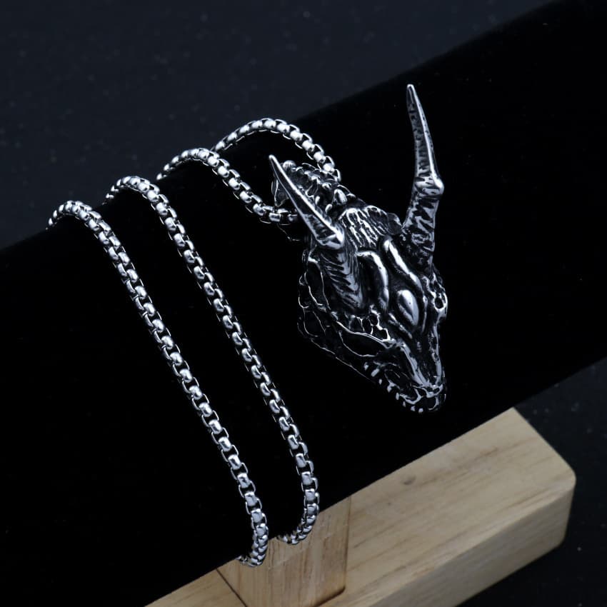 Stainless Steel Long Horn Pendant Necklace — 1