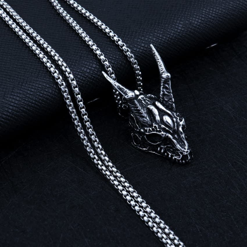 Stainless Steel Long Horn Pendant Necklace — 2