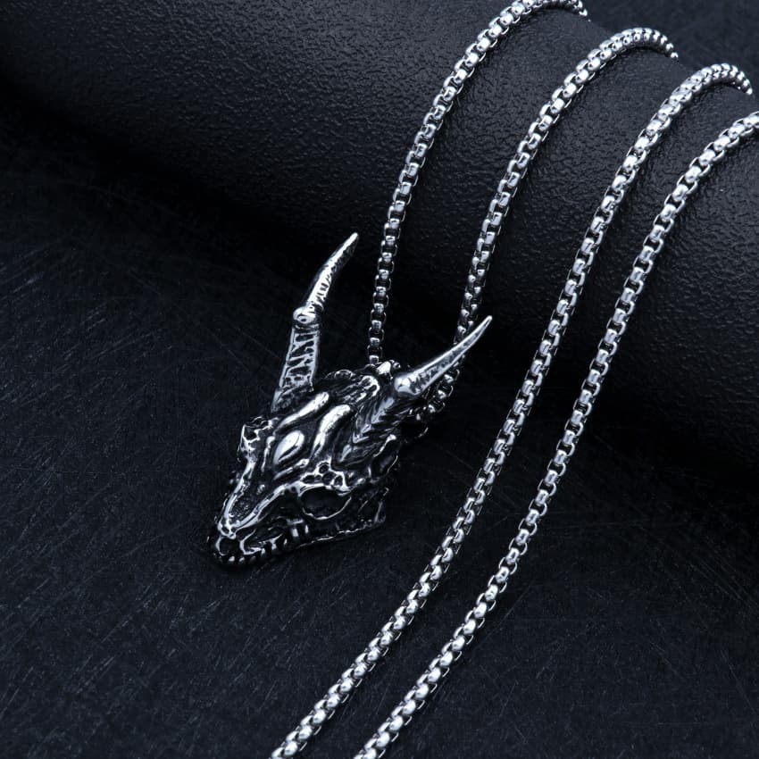 Stainless Steel Long Horn Pendant Necklace — 3
