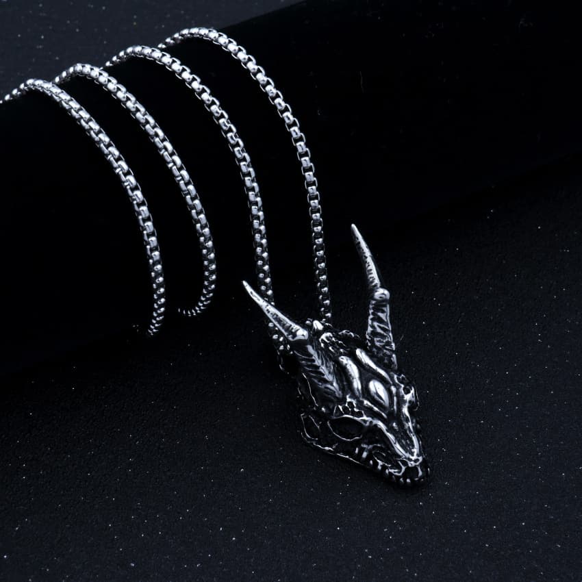 Stainless Steel Long Horn Pendant Necklace — 4