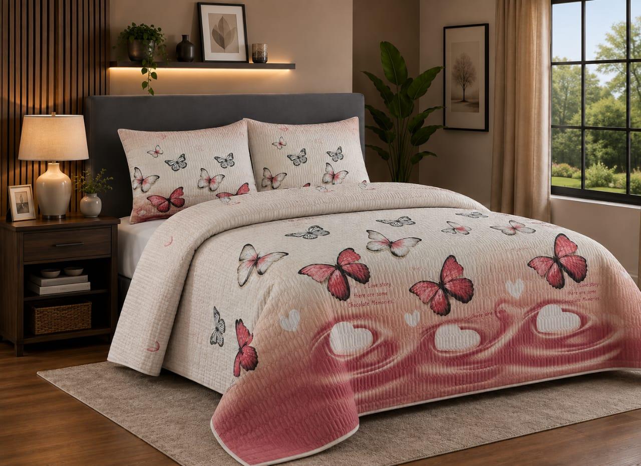 Pink Butterfly 5 Piece Quilt Set - Queen Size  1, photo 1