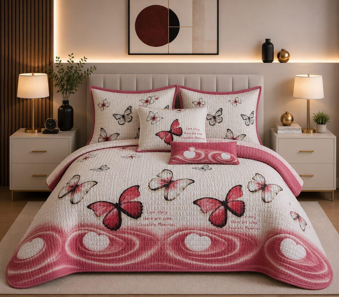 Pink Butterfly 5 Piece Quilt Set - Queen Size  1, photo 2