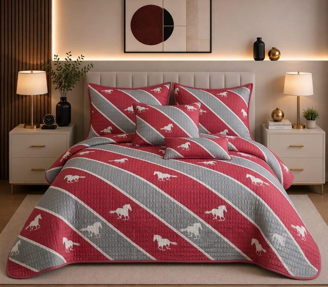 Red & Grey 5 Piece Quilt Set - Queen Size  1 copy copy, photo 2
