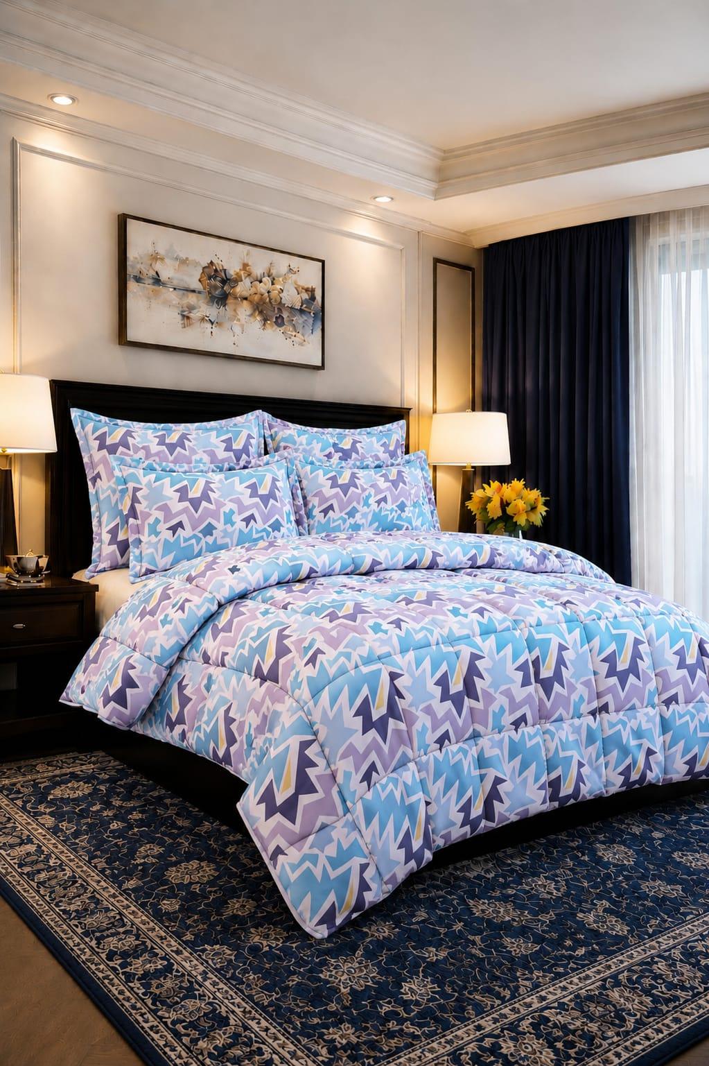 Blue & Purple Exclusive Floral Collection Comforter Set - King Size, photo 1