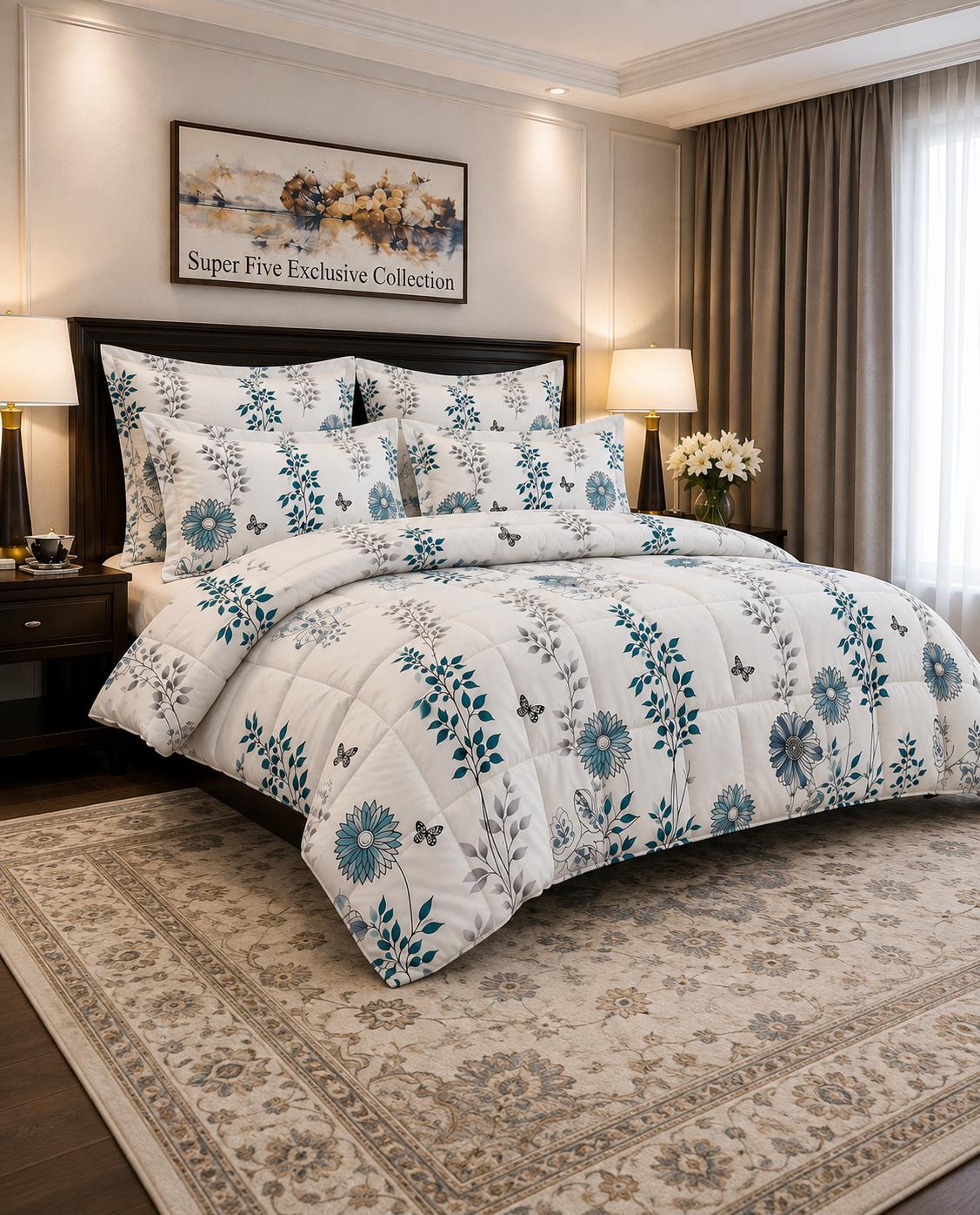 White & Green Exclusive Floral Collection Comforter Set - King Size, photo 1