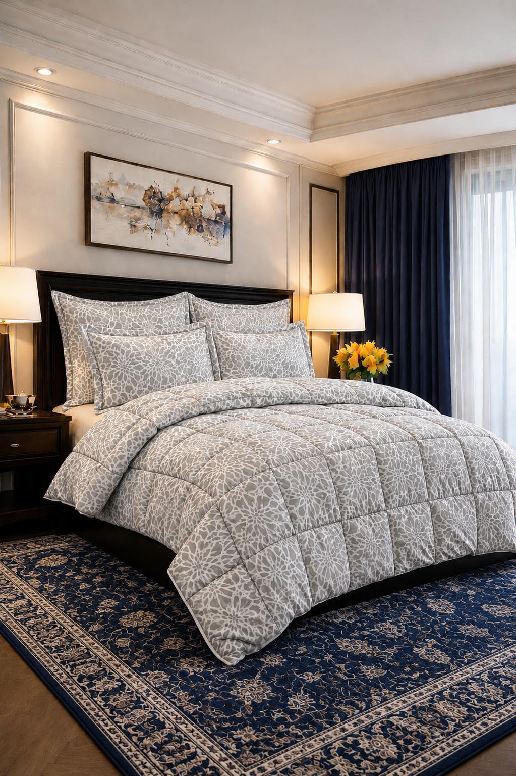 Grey Exclusive Floral Comfort Comforter Set - King Size, photo 1