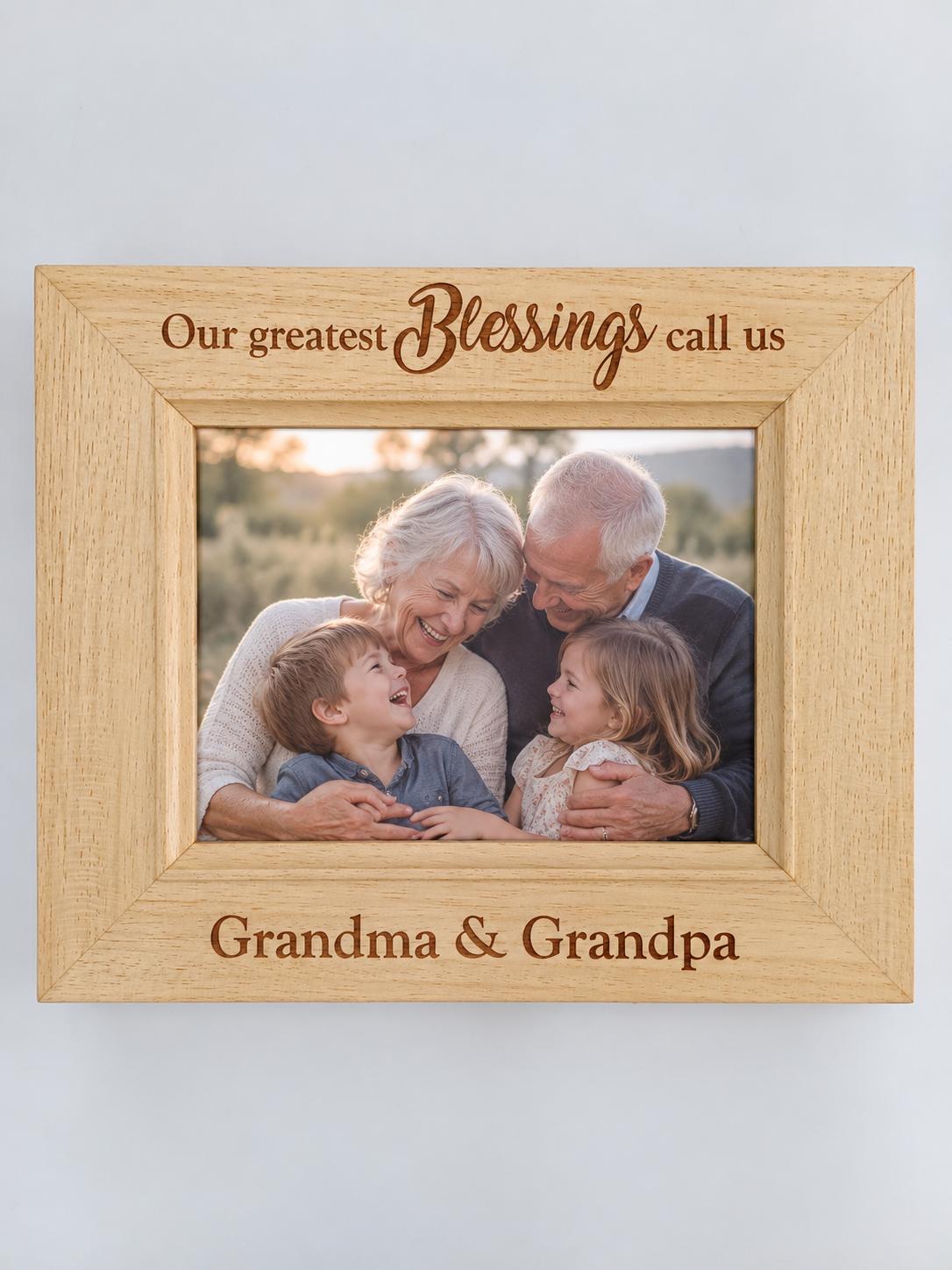 Engraved Wood Frame - our greatest blessings call us grandma & grandpa — 1