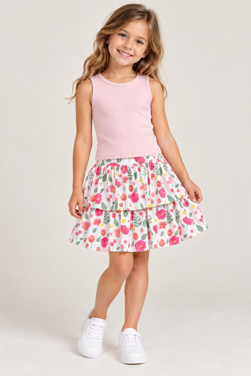 Girls Vest & Printed Rara Skirt Set — 1