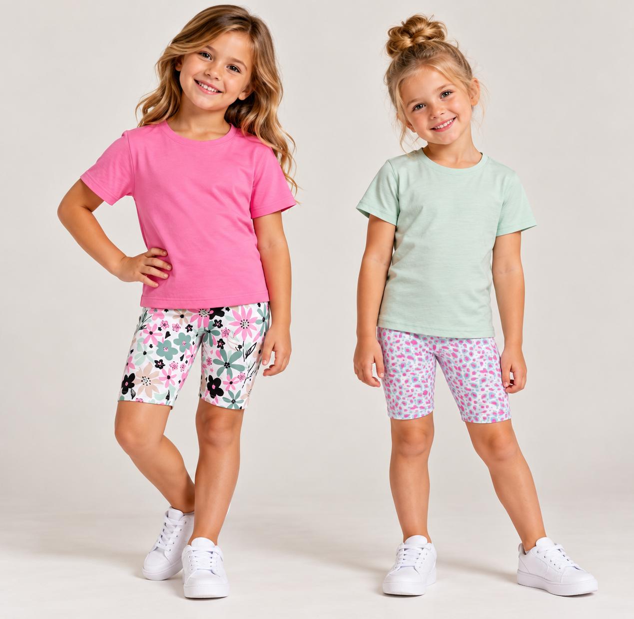 Girls Cotton Tee & Printed Cycle Shorts Set — 1