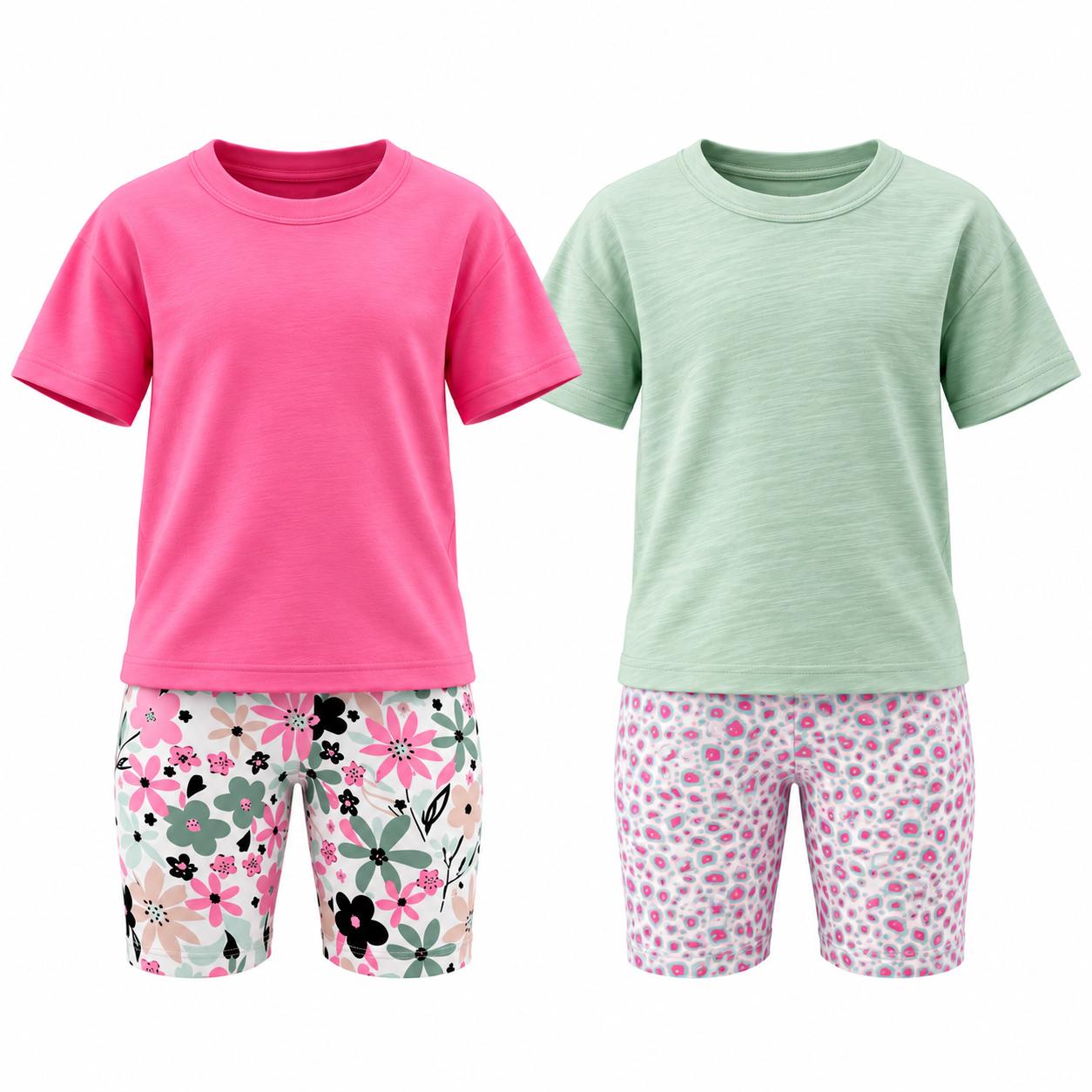 Girls Cotton Tee & Printed Cycle Shorts Set — 2