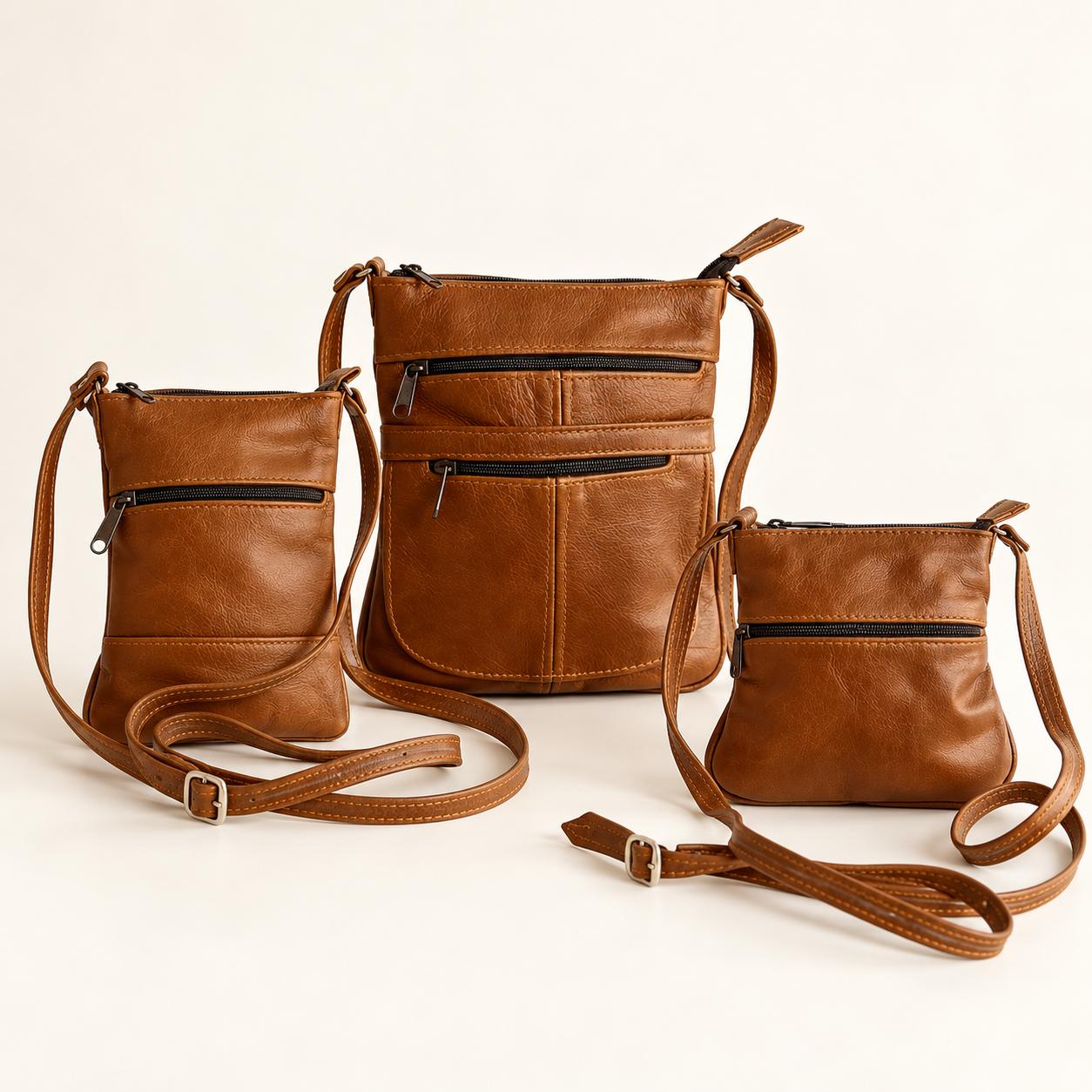 Genuine Leather Two-Zip Sling Bag, photo 1