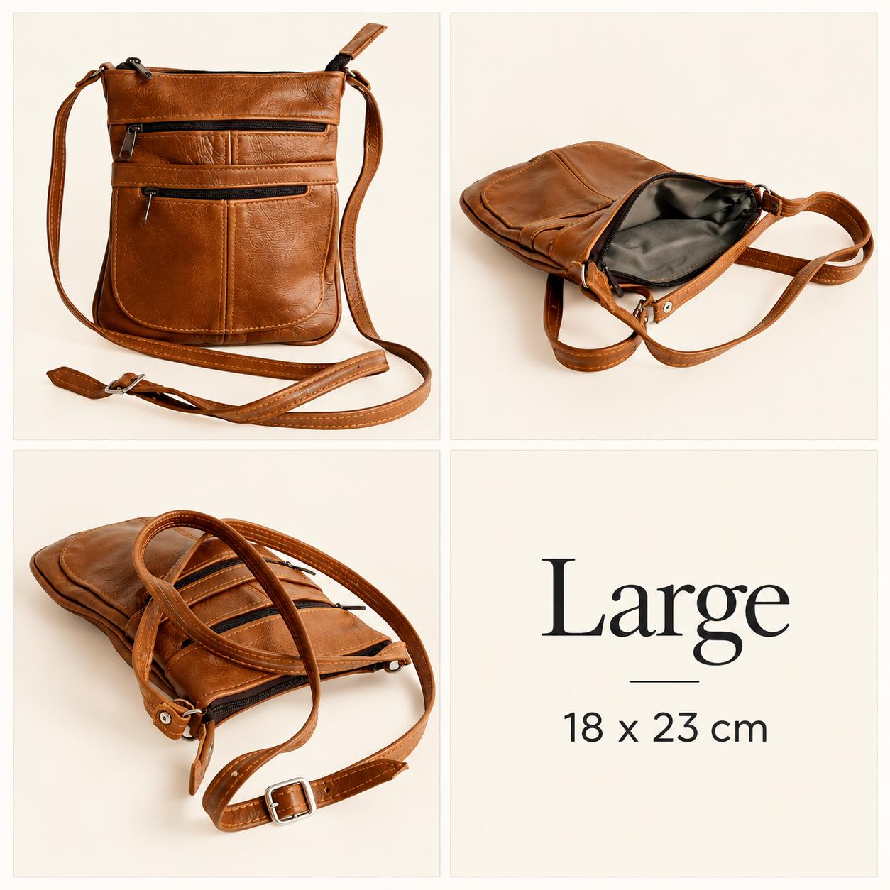 Genuine Leather Two-Zip Sling Bag, photo 4