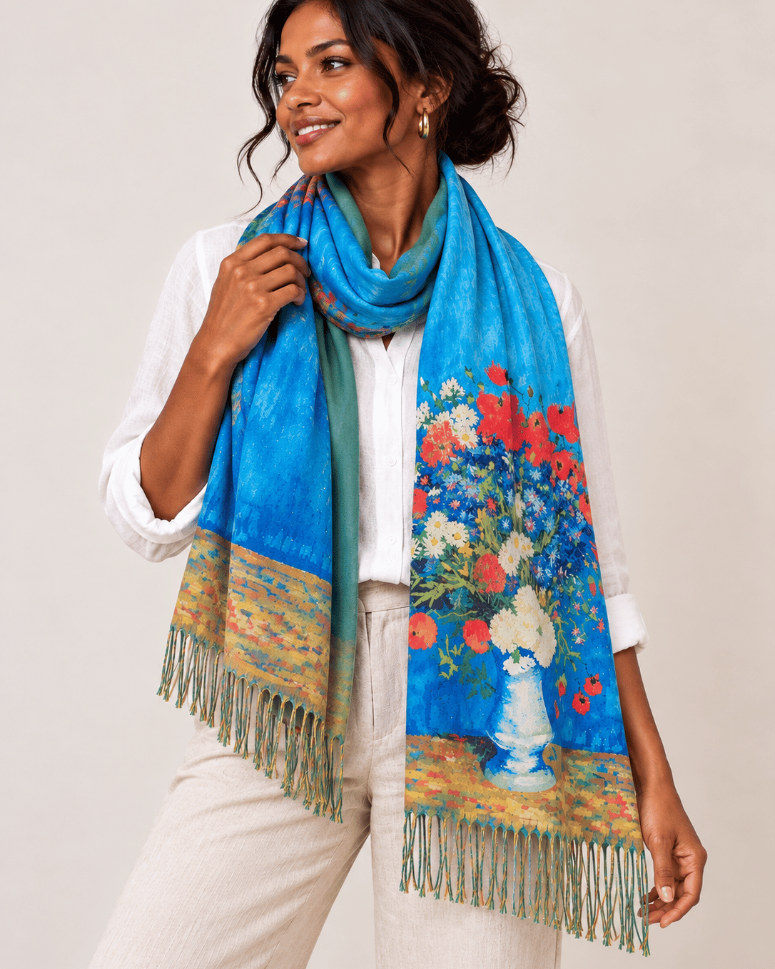 Blue Floral Cashmere Scarf, photo 1