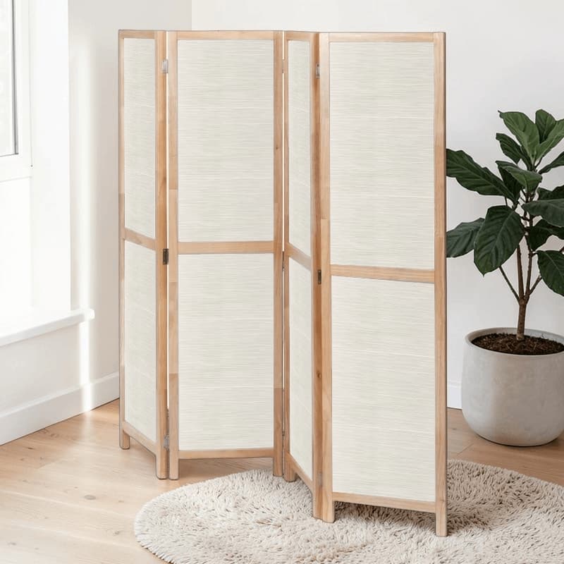 Partition Room Divider - 4-Panel Grey Stripe Finish Folding Screen Room Divider, photo 3
