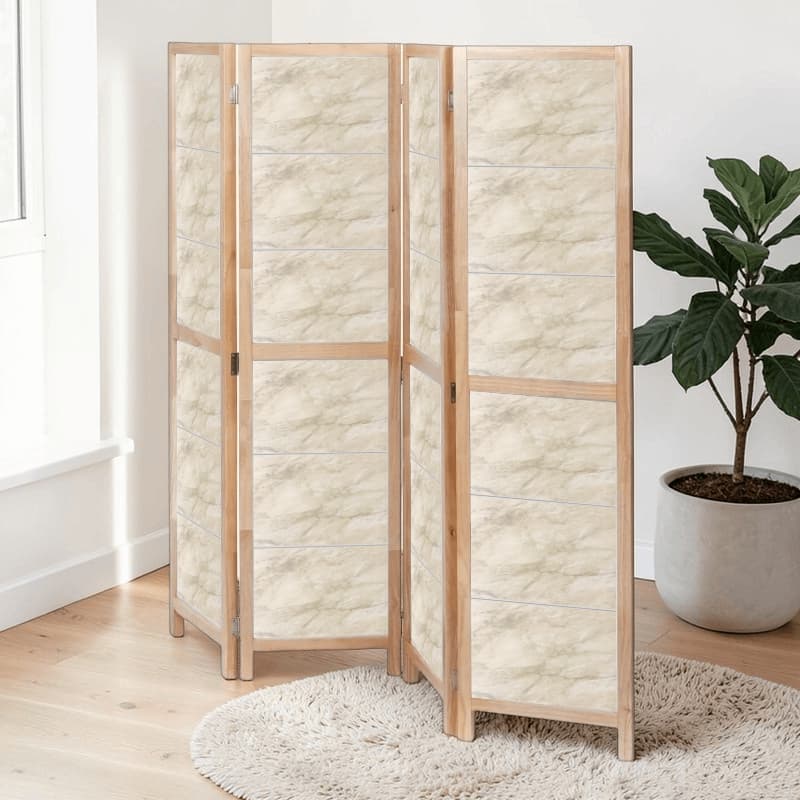 Partition Room Divider - 4-Panel Beige-and-Grey Finish Folding Screen Room Divider, photo 3
