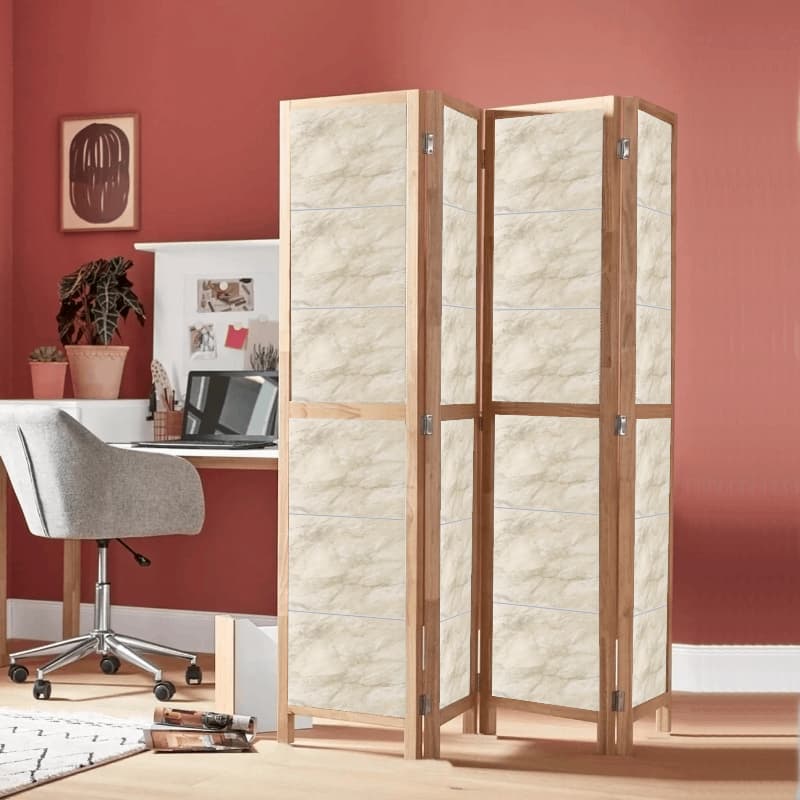 Partition Room Divider - 4-Panel Beige-and-Grey Finish Folding Screen Room Divider, photo 4