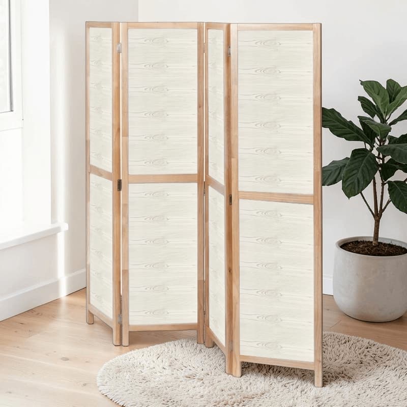 Partition Room Divider - 4-Panel Light Woodgrain Finish Folding Screen Room Divider, photo 3