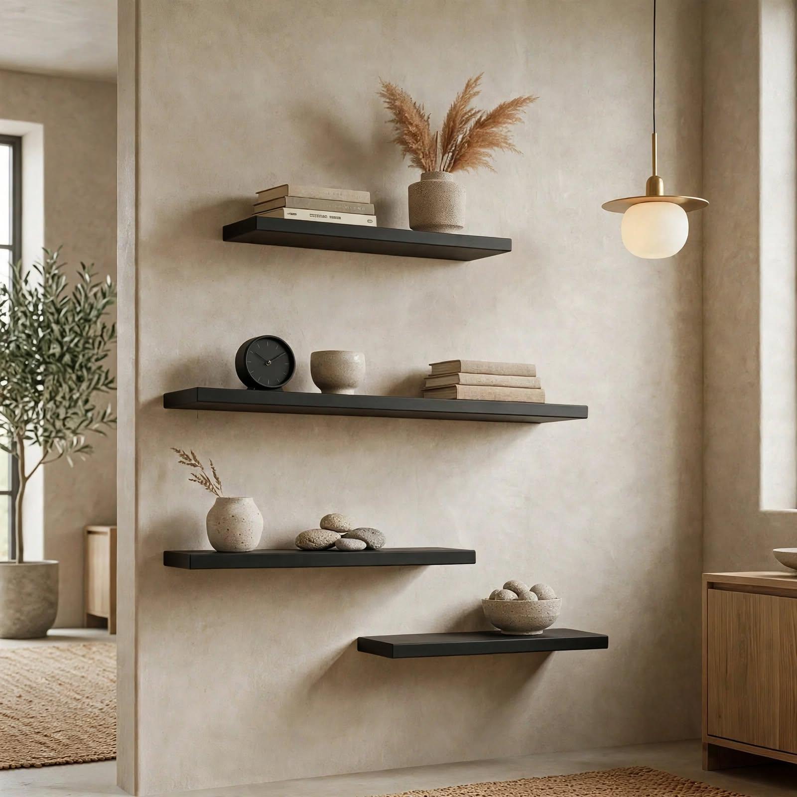 Set of 4 Display Wall Décor Floating Shelves - Black Finish (Mixed Size), photo 1