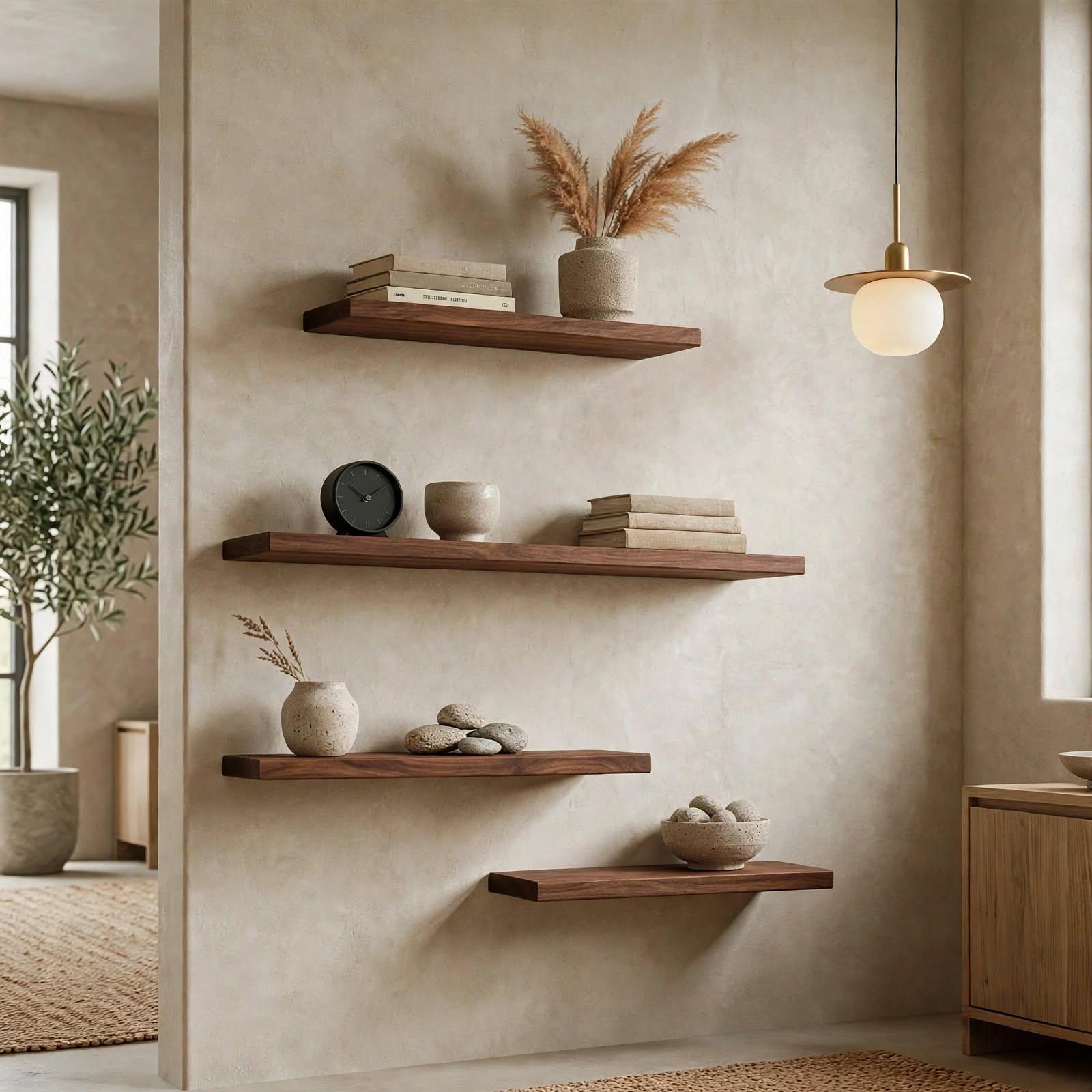 Set of 4 Display Wall Décor Floating Shelves - Dark Brown Finish (Mixed Size), photo 1
