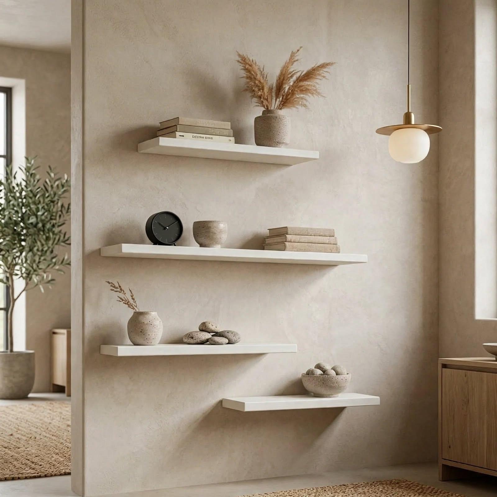 Set of 4 Display Wall Décor Floating Shelves - White Finish (Mixed Size), photo 1