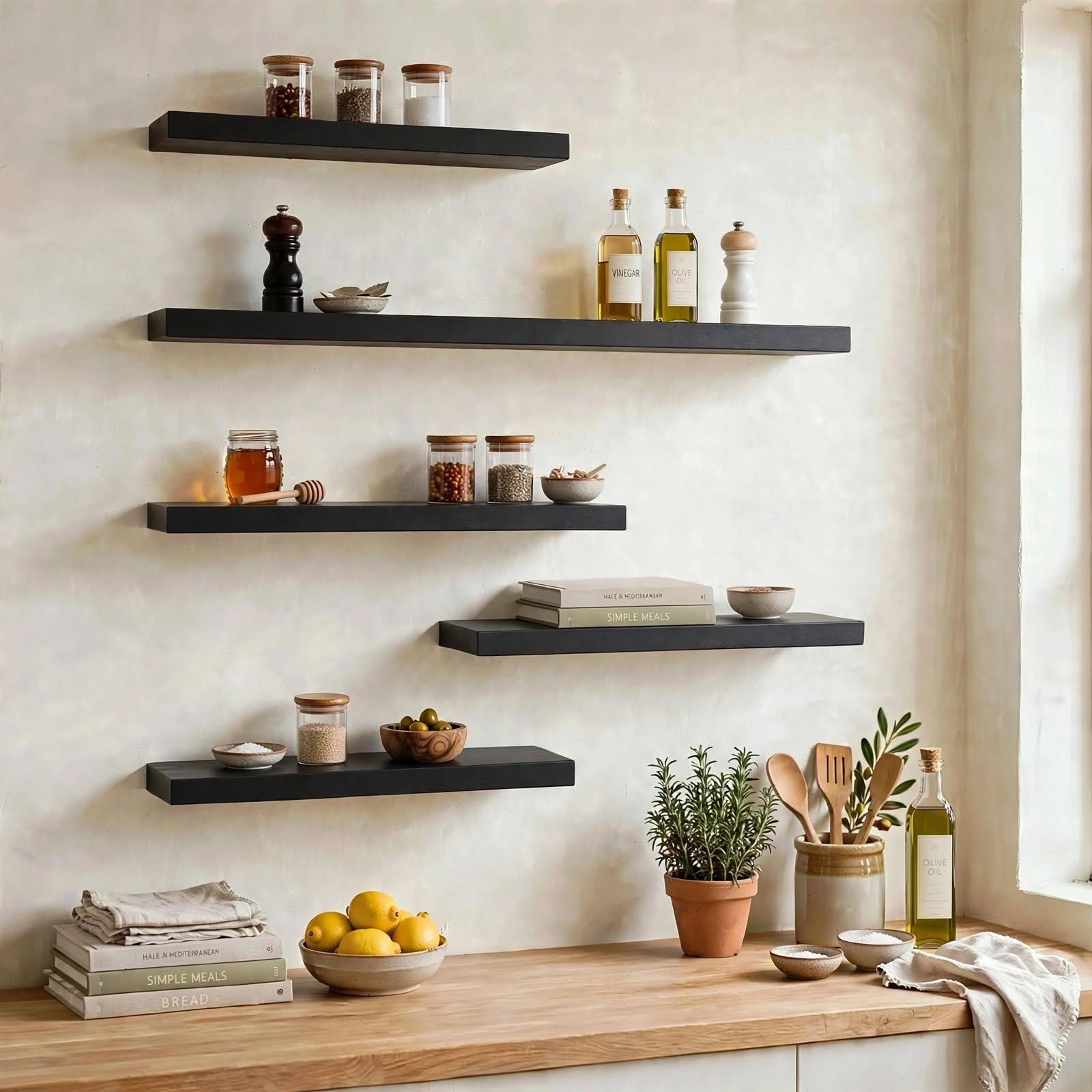 Set of 5 Display Wall Décor Floating Shelves - Black Finish (Mixed Size), photo 1