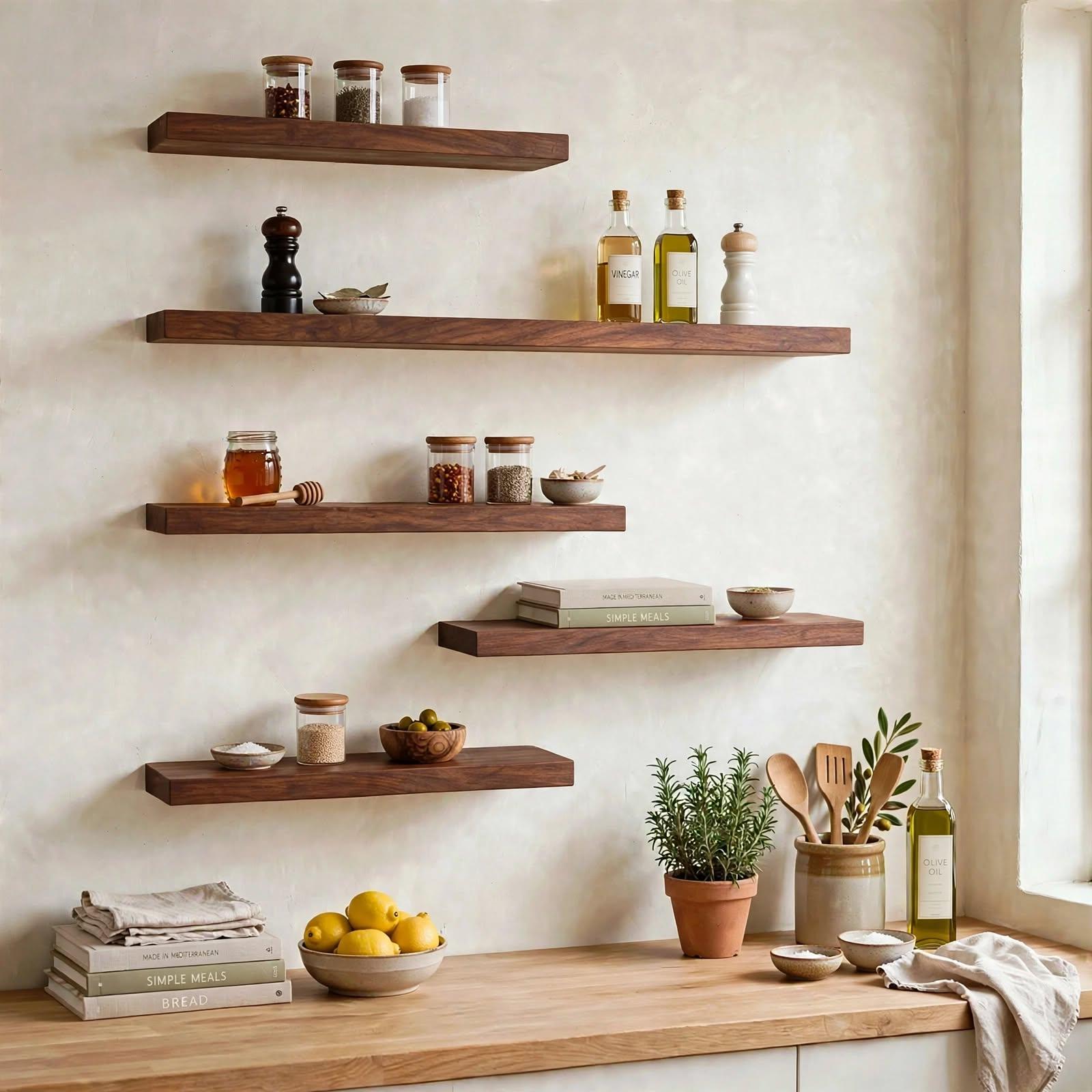Set of 5 Display Wall Décor Floating Shelves - Dark Brown Finish (Mixed Size), photo 1