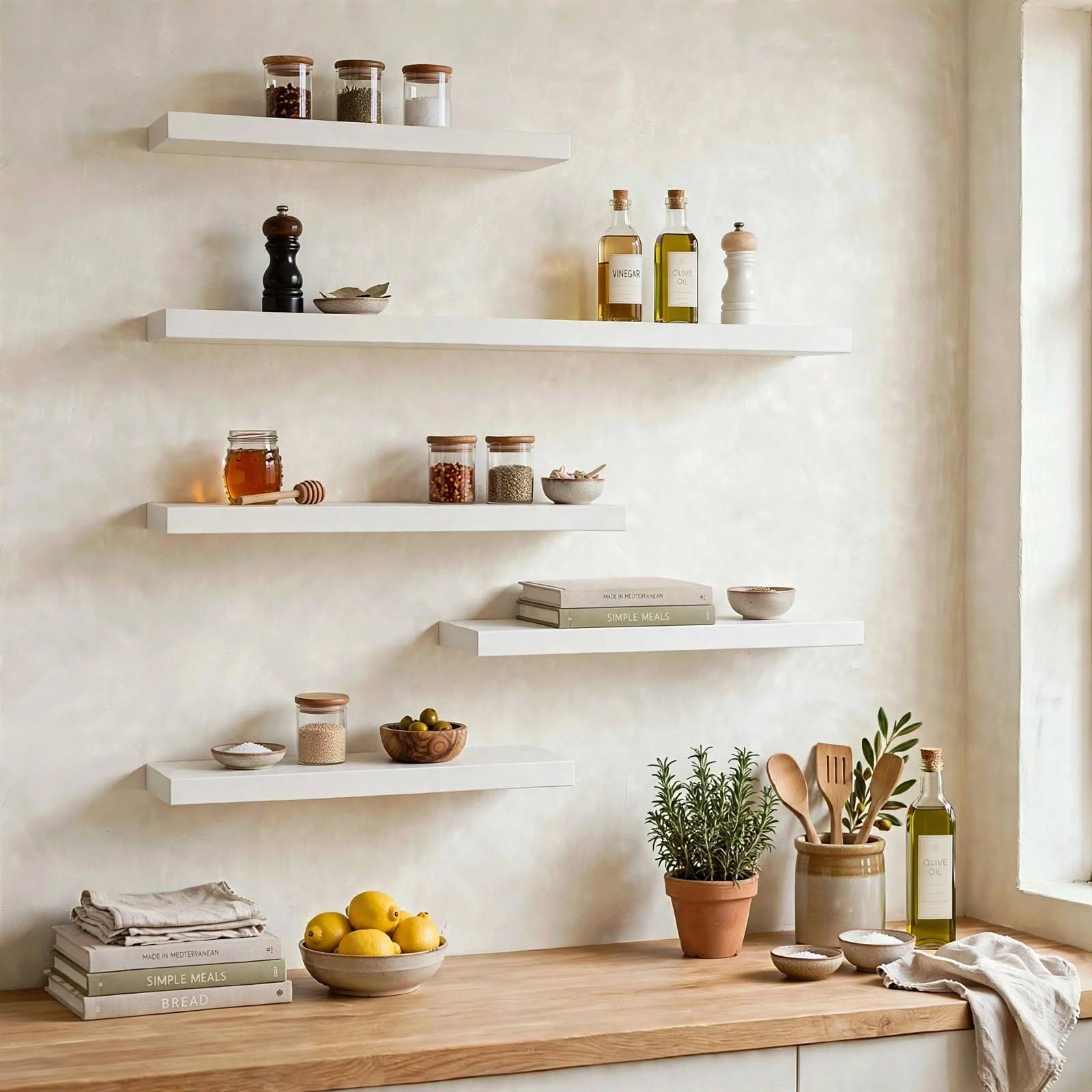 Set of 5 Display Wall Décor Floating Shelves - White Finish (Mixed Size), photo 1