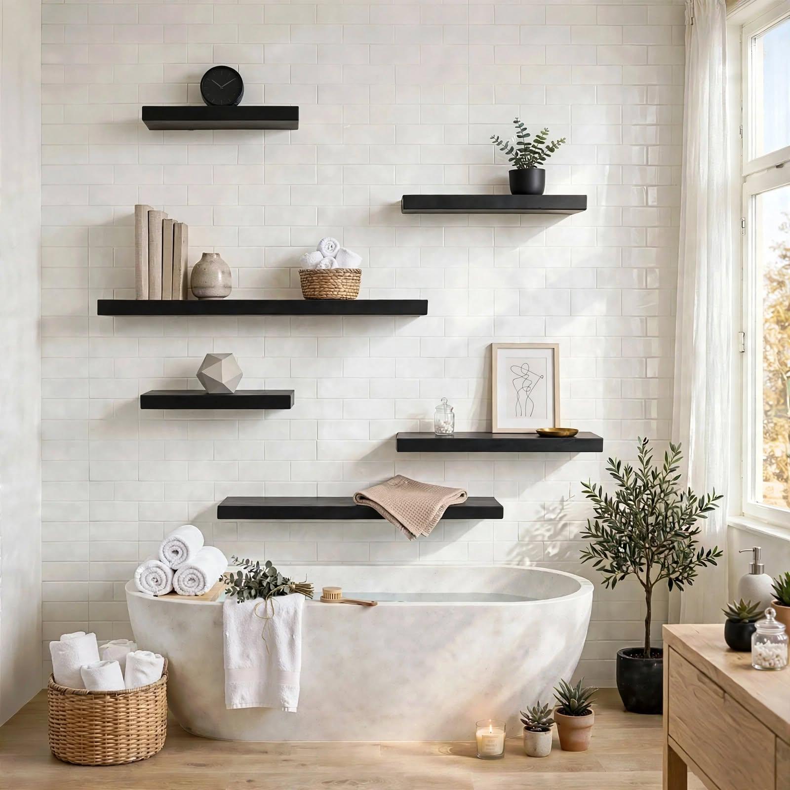 Set of 6 Display Wall Décor Floating Shelves - Black Finish (Mixed Size), photo 1