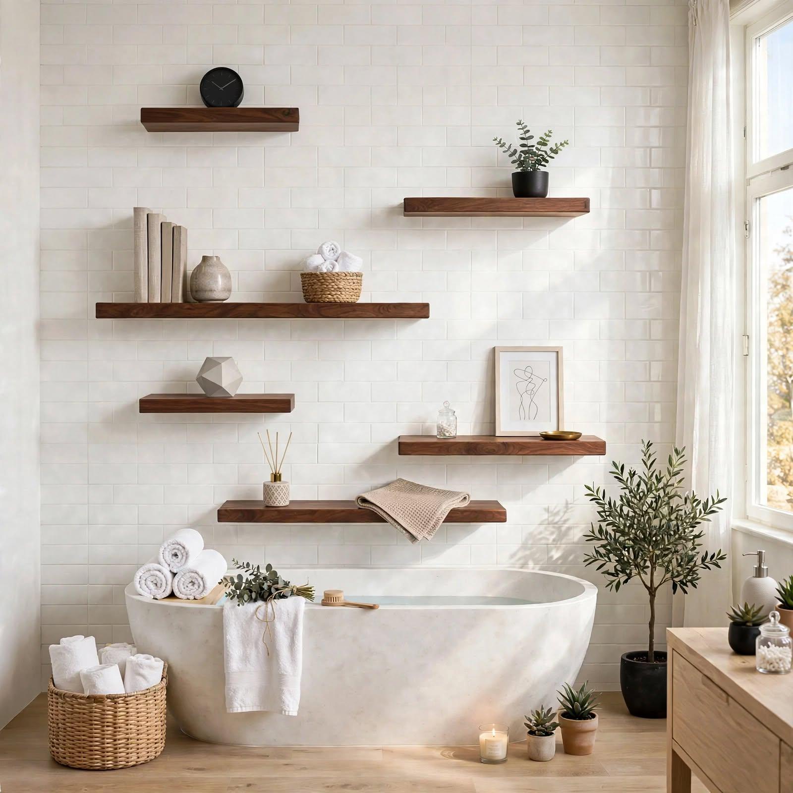 Set of 6 Display Wall Décor Floating Shelves - Dark Brown Finish (Mixed Size), photo 1