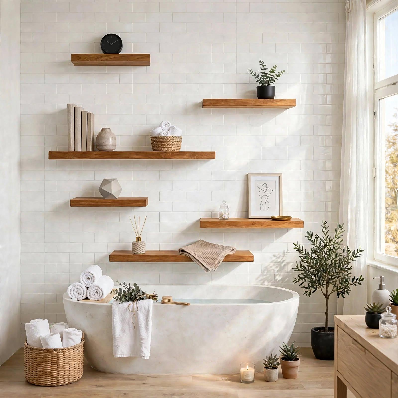 Set of 6 Display Wall Décor Floating Shelves - Light Brown Finish (Mixed Size), photo 1