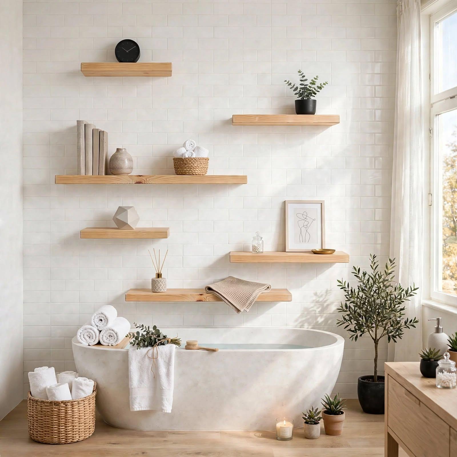 Set of 6 Display Wall Décor Floating Shelves - Natural Finish (Mixed Size), photo 1
