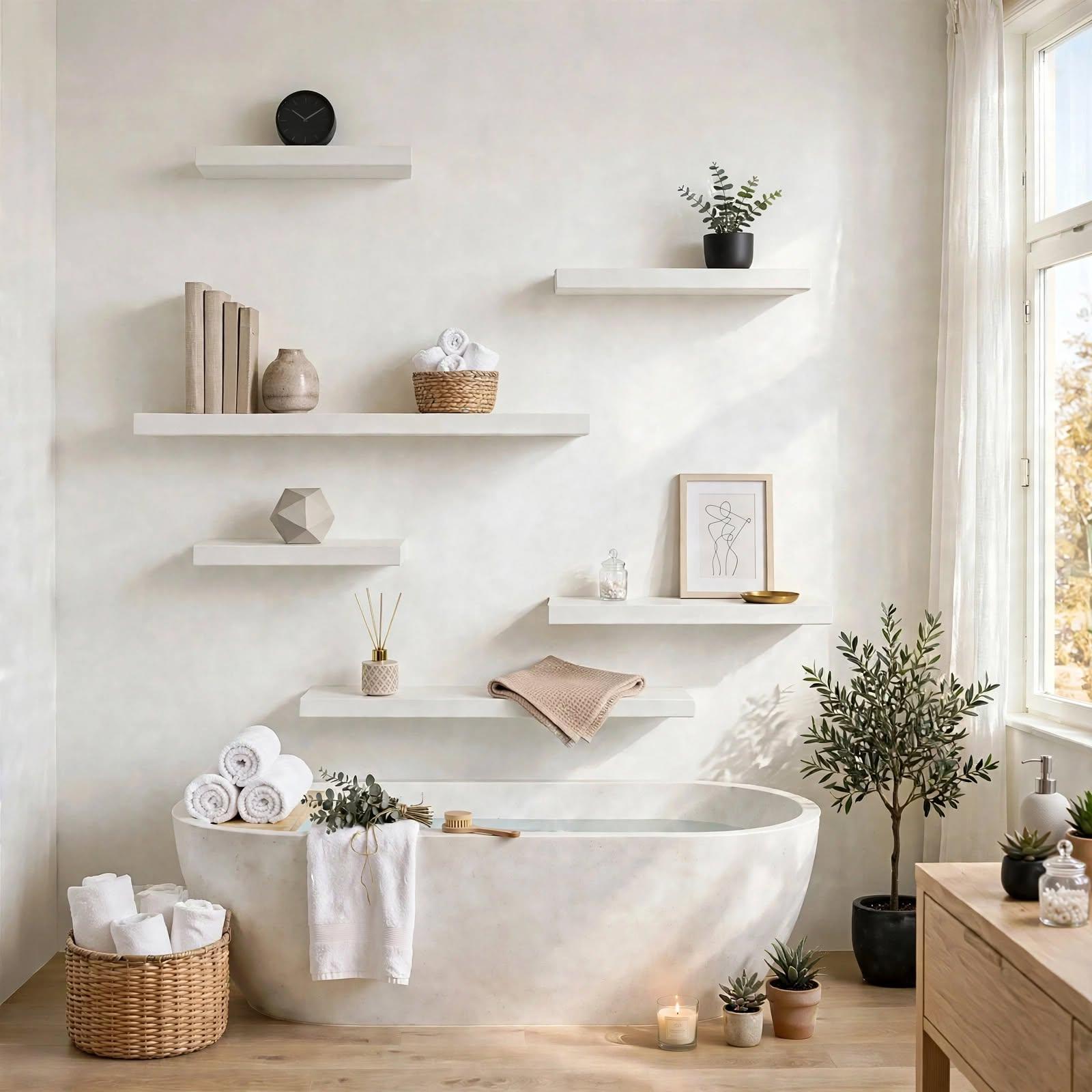 Set of 6 Display Wall Décor Floating Shelves - White Finish (Mixed Size), photo 1