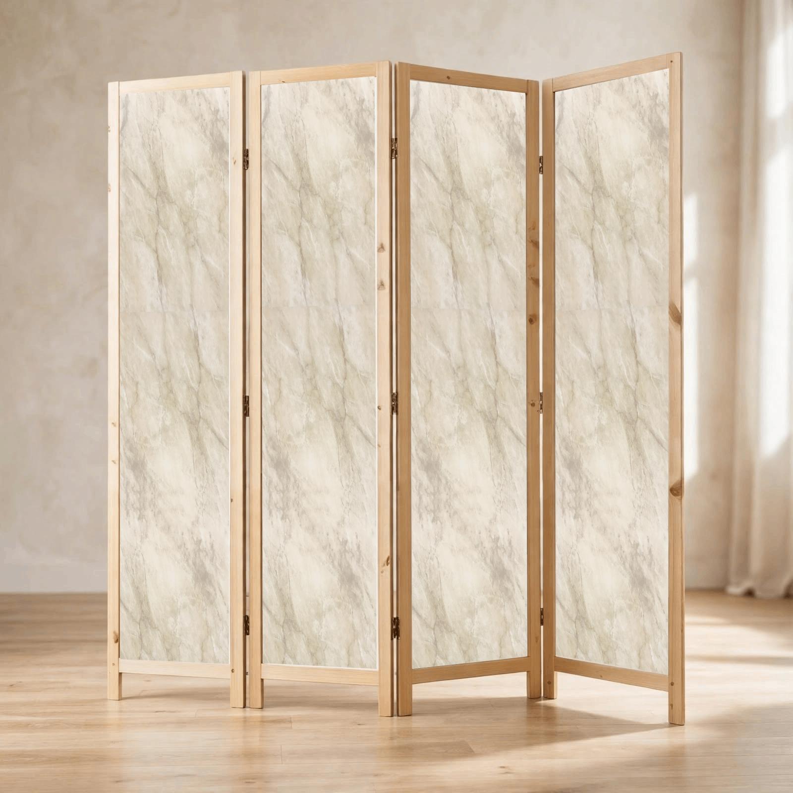 Partition Room Divider - 4-Panel Beige-and-Grey Finish Folding Screen Room Divider, photo 1