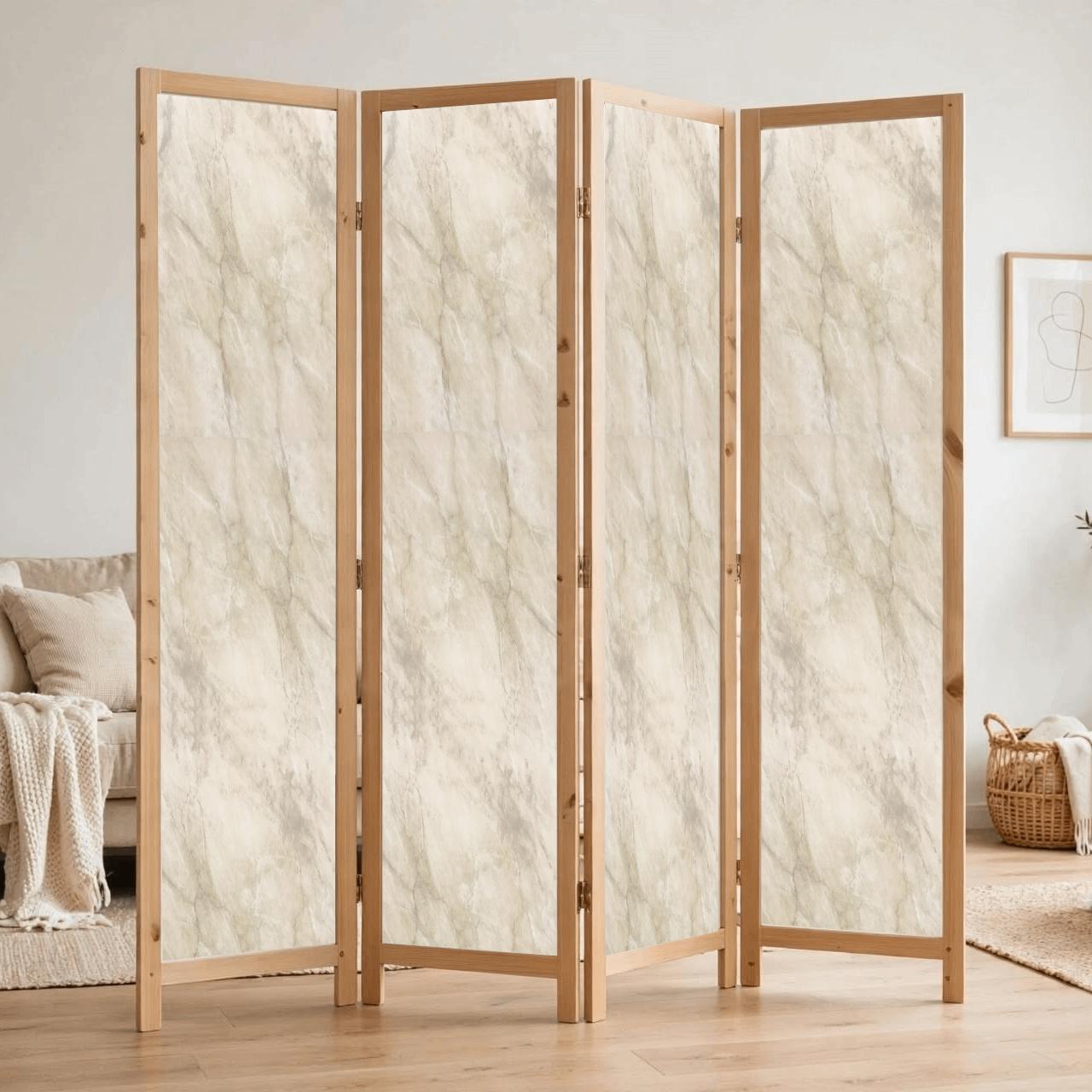 Partition Room Divider - 4-Panel Beige-and-Grey Finish Folding Screen Room Divider, photo 2