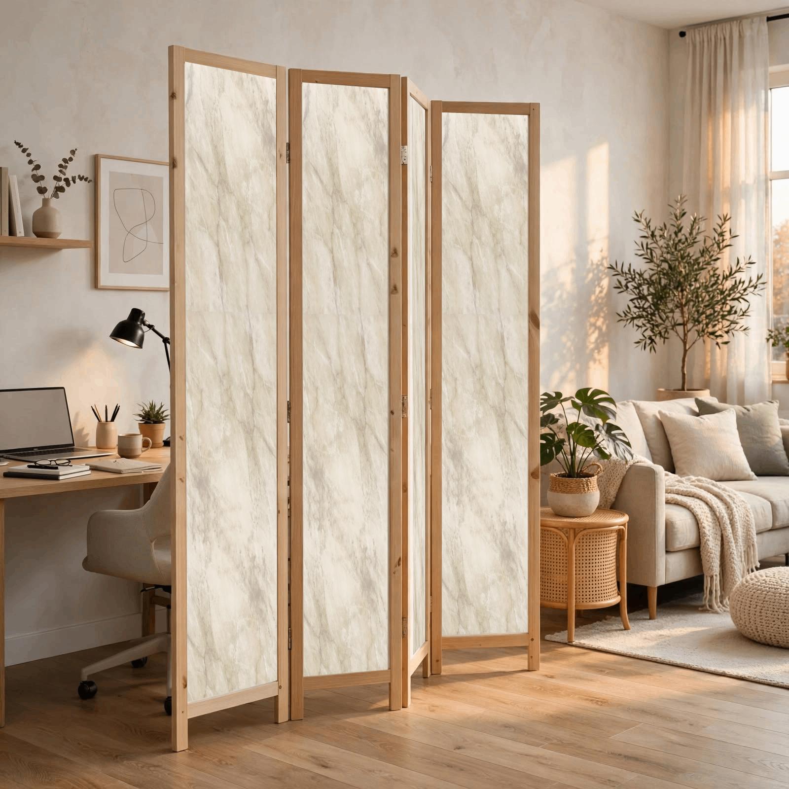 Partition Room Divider - 4-Panel Beige-and-Grey Finish Folding Screen Room Divider, photo 3